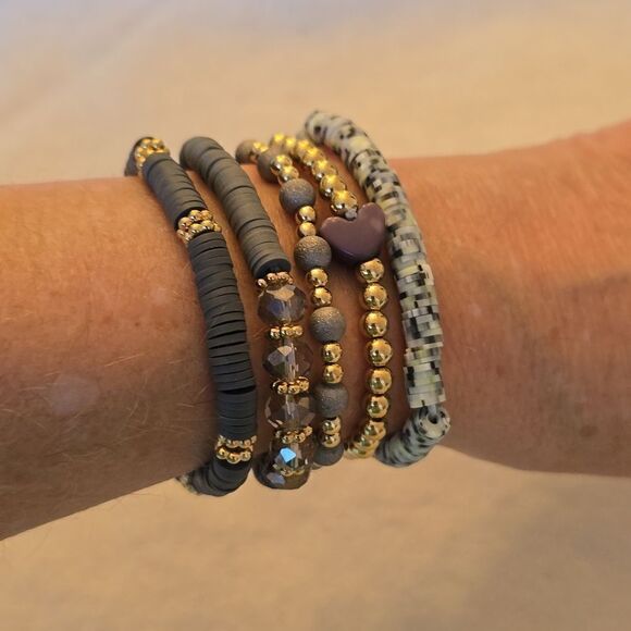 Stacking 5 pc set bracelets gray - Picture 5 of 8